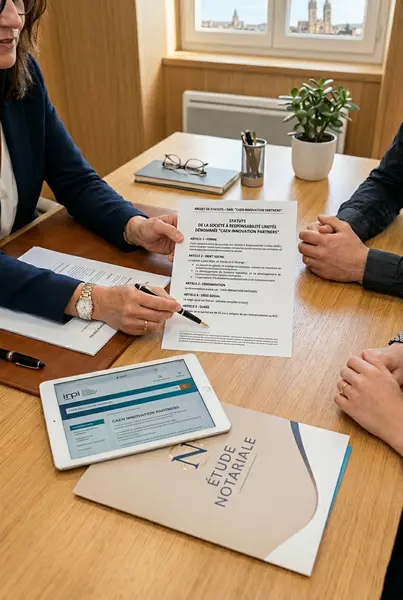 Notaire à Caen conseillant des créateurs d'entreprise sur la rédaction des statuts de leur société "Caen Innovation Partners